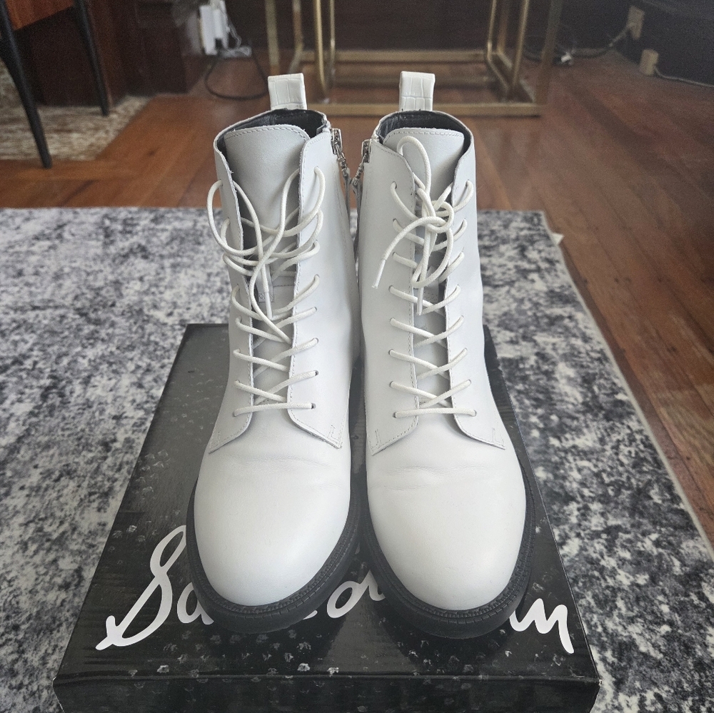 Sam Edelman White Lace Up Boots